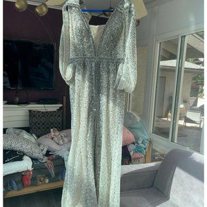 White Beaded Evening Dress Size 16 Catwalk Couture